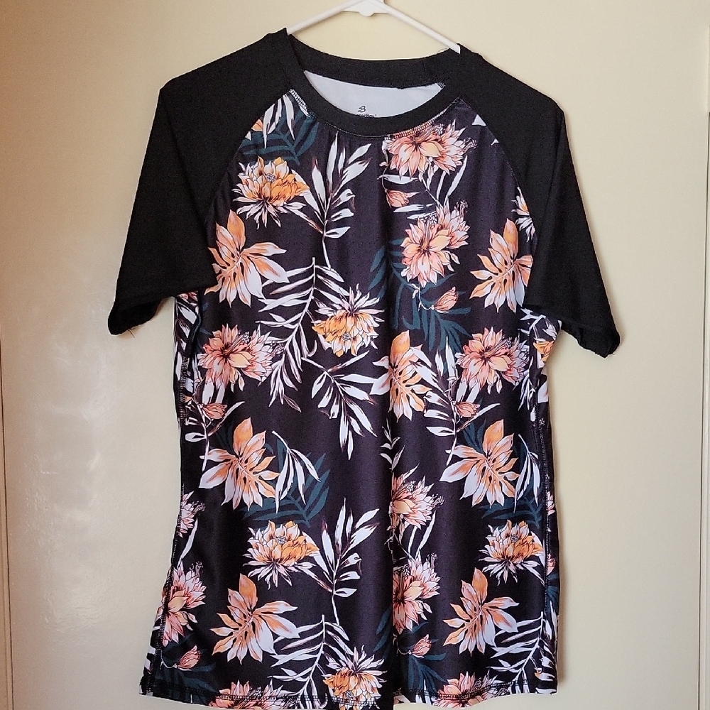 Floral Black and Orange Raglan T-Shirt Any 3 Shirts For 20.00